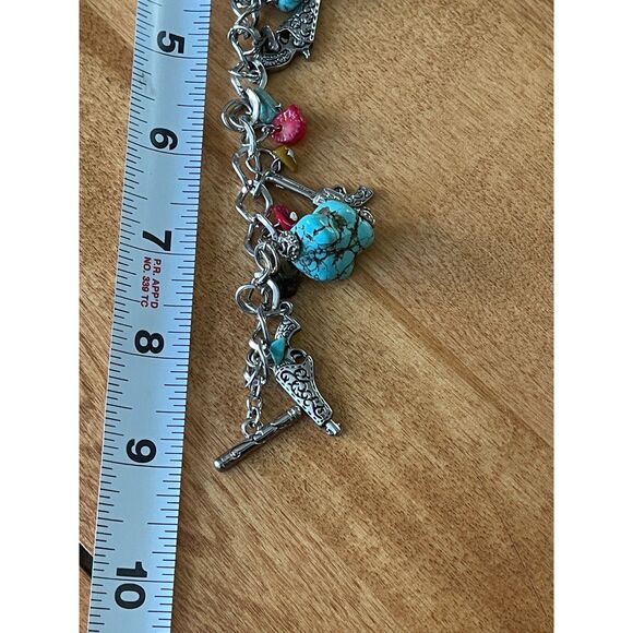 Vintage 80's Chunky Charm Bracelet Turquoise Chunks, Western Silvertone FABulous - Picture 8 of 8